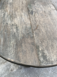 Oud vergrijsd houten tafel tafeltje rond 82cm bijzettafel bijzettafeltje wijntafel wijntafeltje landelijk stoer grijs