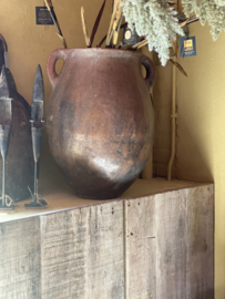 Orginele oude stenen pot kruik bloempot bloembak met oren Hoffz vaas landelijk stoer robuust