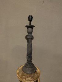 Stoere naturel grijs antraciet zwart houten balusterlamp 50 cm tafellamp landelijk stoer robuust