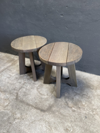 Landelijke vergrijsd houten tafel tafeltje Bijzettafel Krukje Rond 45 cm landelijk stoer tuintafeltje