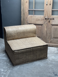 Rieten fauteuil gevlochten  palmbladeren lounge longchair Ibiza landelijk stoer boho