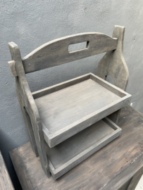 Landelijke etagere tray hout grijs landelijk stoer industrieel dienblad schap rek rekje