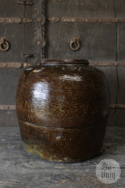 Mooie oude stenen geglazuurde kruik pot vaas 39 x 39 cm