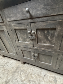Grote lange grijze vergrijsd houten kast dressoir keukenblok werkbank L275 x D46 x H91 cm