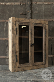 Landelijk oud truckwood railway houten vitrinekastje wandkastje vitrine glaskastje SEP stoer 55 x 35 x 13 cm