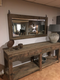 Grote vergrijsd houten spiegel bassano passpiegel 177 x 84 cm landelijk stoer industrieel
