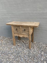 Oud houten Sidetable haltafel met 2 lades ladekast sideboard landelijk stoer