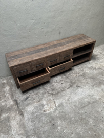 Vergrijsd truckwood houten railway hout tv televisie lades ladekast audio dressoir kast wandmeubel sidetable 165 x 40 x H50 cm landelijk stoer industrieel SEP