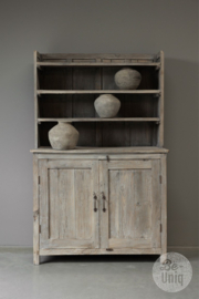 Unieke oud vergrijsd houten kast keukenkast servieskast met planken rek landelijk stoer sober 173 X 111 x 48 cm