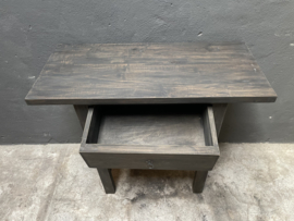 Vintage Stoer houten wandtafel sidetable Haltafeltje met 1 lade vergrijsd zwart naturel landelijk stoer (wastafelmeubel )