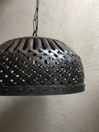 Stoere industriele hanglamp kooilamp korf korflamp stallamp 55 cm korflamp fabriekslamp industrieel zwart bruin metaal grijs metalen landelijk zink staal metaal grijs