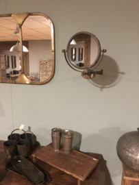 Metalen draaibare spiegel make-up scheer knikarm scheerspiegel spiegel toiletspiegel rond badkamer vintage landelijk stoer industrieel brons koper old oud look grijsbruin vintage oud old look