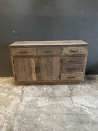 Stoere Truckwood railway vergrijsd houten kast ladenkast ladekast loft met lades en deurtjes 150 x 90 x 45 cm sideboard sidetable dressoir landelijk stoer industrieel urban