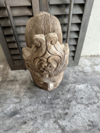 Prachtig groot vergrijsd houten buddha hoofd Boedha Boeddha budha monnik monniken beeld beeldje oud landelijk