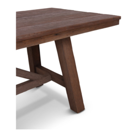 stoere  grote houten tafel teakhouten teakhout houten blad 240 x 90 cm houten onderstel landelijk stoer industrieel
