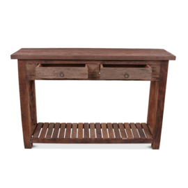 Landelijke vergrijsd houten sidetable wandtafel ladekast met 2 lades onderplank bassano 139 x 40 x H90 cm
