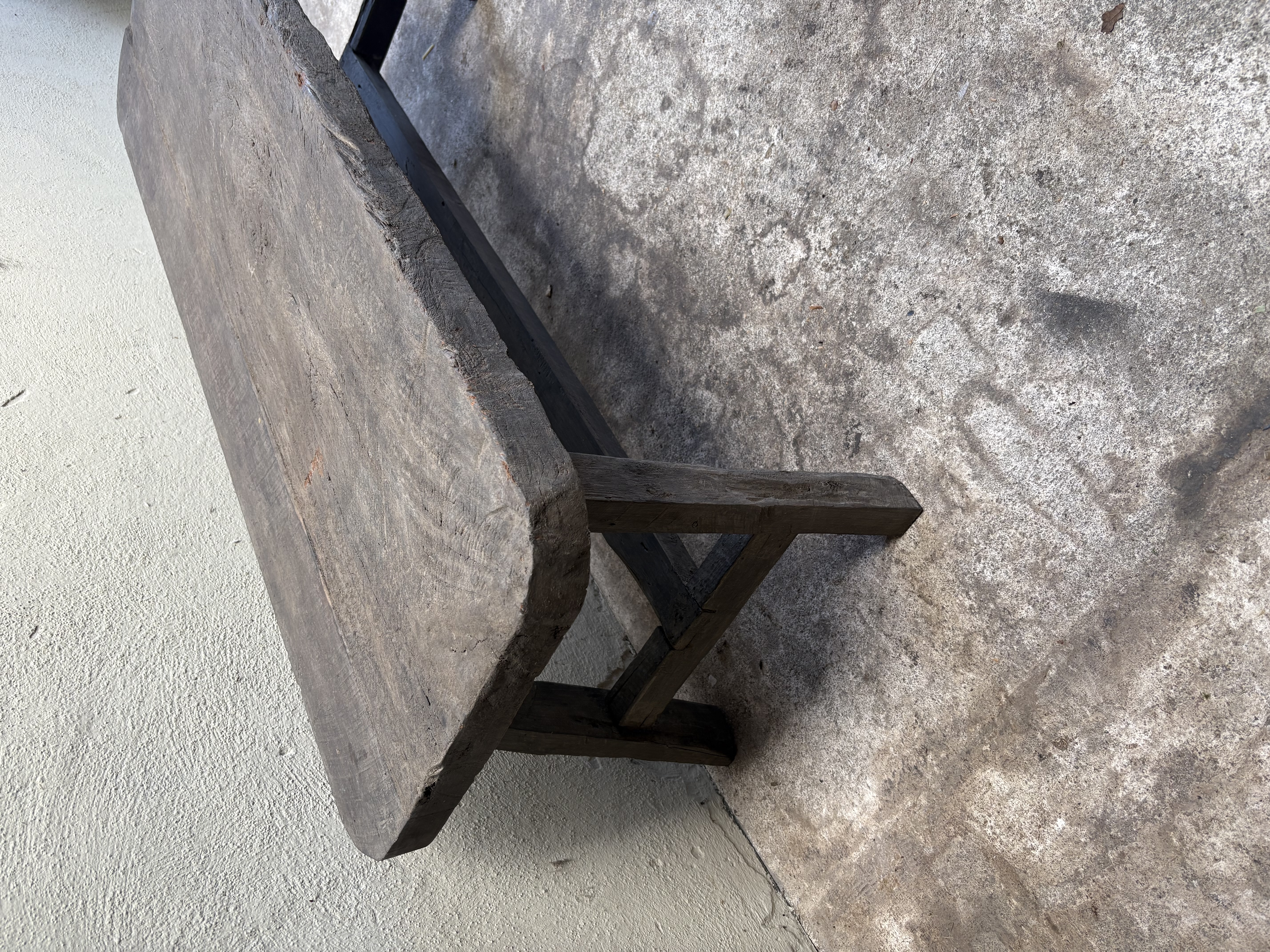 Landelijke oud vergrijsd houten salontafel bankje 130 x 40 cm stoer sober