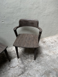 Vergrijsd teak houten stoel armstoel stoelen eetkamerstoelen met armleuning landelijk modern strak rond