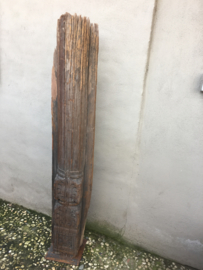 Grote houten ornament stronk paal totempaal balk op voet losstaand houtsnijwerk 165 cm landelijk vintage oosters