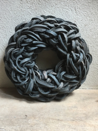 Zwarte Krans krul Coco cut wreath 65 cm black donkergrijs