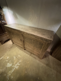 Prachtig groot oud vergrijsd houten dressoir wandmeubel sidetable 2 deurs sideboard landelijk 146 x 44 x H84 cm