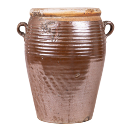 Oude stenen terracotta kruik gember olijfkruik olijfpot olijfoliepot oude vaas pot bruin landelijk oud