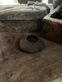 Oud vergrijsd houten theelicht theelichtje Theelichtjes kandelaar met metalen cup landelijk stoer