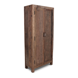 Stoere oud houten 2deurs grote dichte kast 195 x 90 x 40 cm landelijk stoer industrieel trucwood Railway grof hout Bassano