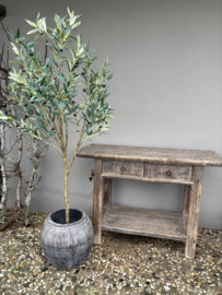 Stoer oud vergrijsd houten sidetable wandtafel wastafel wastafelmeubel badkamermeubel werkbank ladekast met onderplank landelijk