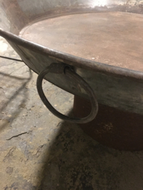 Mega grote metalen schaal grijsbruin wandpaneel rond 110 cm gaaf als tafelblad rond bak industrieel stoer landelijk
