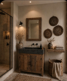 Houten Badkamermeubel wastafelmeubel inclusief hardstenen wasbak wastafel badkamer badmeubel SEP