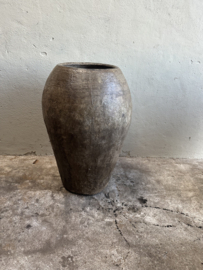 Prachtige grote stenen kruik vaas bloempot vaas landelijk sober bruin bruine grijs beige vergrijsd H73 x 49 cm