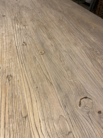 Groot oud doorleefd los licht blank houten grove nerf tafelblad 240 x 95 x 4,5cm dik naturel natural elmwood olmhout olmwood