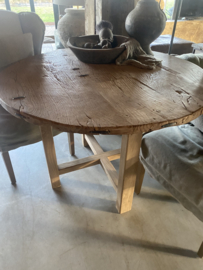 Ronde oud houten tafel eettafel 115 cm keukentafel wijntafel licht hout landelijk stoer