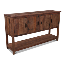 Stoer houten sidetable tafel wastafel werkbank bassano deurtjes en onderplank dressoir bureau landelijk stoer robuust vergrijsd hout kookeiland keukeneiland wandtafel sideboard