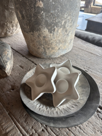 Stenen theelichtje theelichthouder tealight Holder wit ster 13 cm Leeff Tijn white star