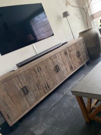 Prachtig groot stoer grof houten Dressoir 240 cm tv kast televisiemeubel landelijk robuust industrieel