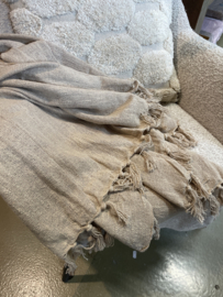 Grove plaid deken 160 x 130 cm doek landelijk shabby linnen  beige white off zand