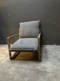 Gave fauteuil stoel lounge hout stof ( linnen ) canvas grey grijs landelijk sober modern mix