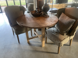 Ronde oud houten tafel eettafel 115 cm keukentafel wijntafel licht hout landelijk stoer