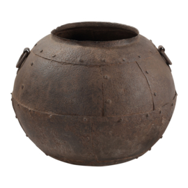 Prachtige grote oude roestbruine metalen ketel pot vaas bak industrieel landelijk stoer urban vintage