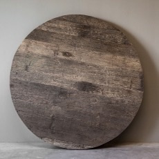 Oud vergrijsd houten los tafelblad landelijk stoer rond 140 cm x dikte 7 cm