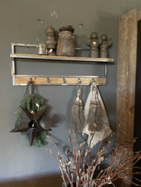 Metalen wandrek wandkapstok met houten plank kapstok console wandplank wandhaken landelijk industrieel vintage 75 x 30 x 12 cm