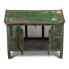 Oud groen metalen kast kastje gaaskastje hokje  kippenhok hondenhok kennel hokje kastje vliegenkast poezenhuis vintage  keukenkastje opzet