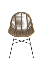 Vintage rotan rieten stoel fauteuil landelijk industrieel  zwart metalen onderstel stoer jaren '70 retro rieten lounge urban tuinstoel