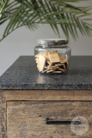 Glaspot glazen pot met vergrijsd houten deksel be uniq landelijk snoeppot voorraadpot Nijmegen medium middel H14 x 16 cm