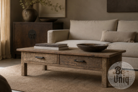 Landelijke truckwood railway houten salontafel tafel met 2 grote lades 130 x 65 x H40 cm SEP