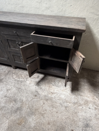 Grote lange grijze vergrijsd houten kast dressoir keukenblok werkbank L275 x D46 x H91 cm