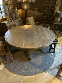 Grote oud houten tafel eettafel eetkamertafel rond 150 cm ronde tafel rondetafel bijzettafel wijntafel wijntafeltje landelijk stoer