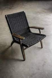 Hoffz Benin fauteuil stoel stoer landelijk hout met gebonden natuurvezel vintage zwart